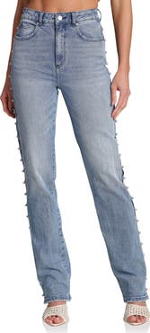 Avec Les Filles Embellished Straight Leg Jeans