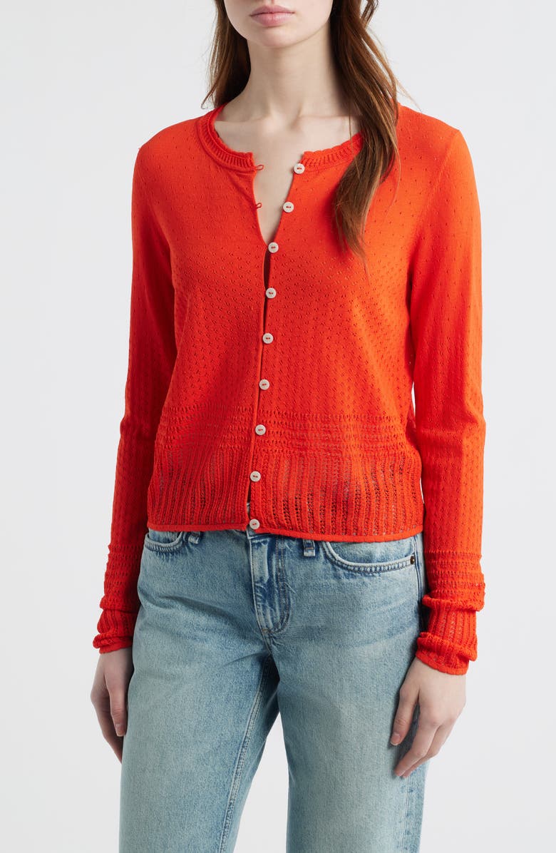 rag & bone Michelle Pointelle Cardigan, Main, color, Red