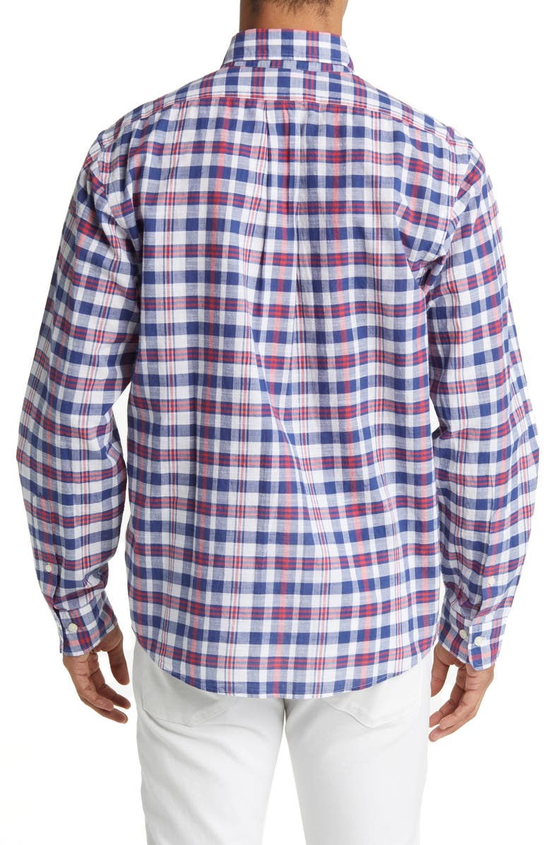 Brooks Brothers Plaid Madras Button-Down Shirt, Alternate, color, White/ Navy/ Red