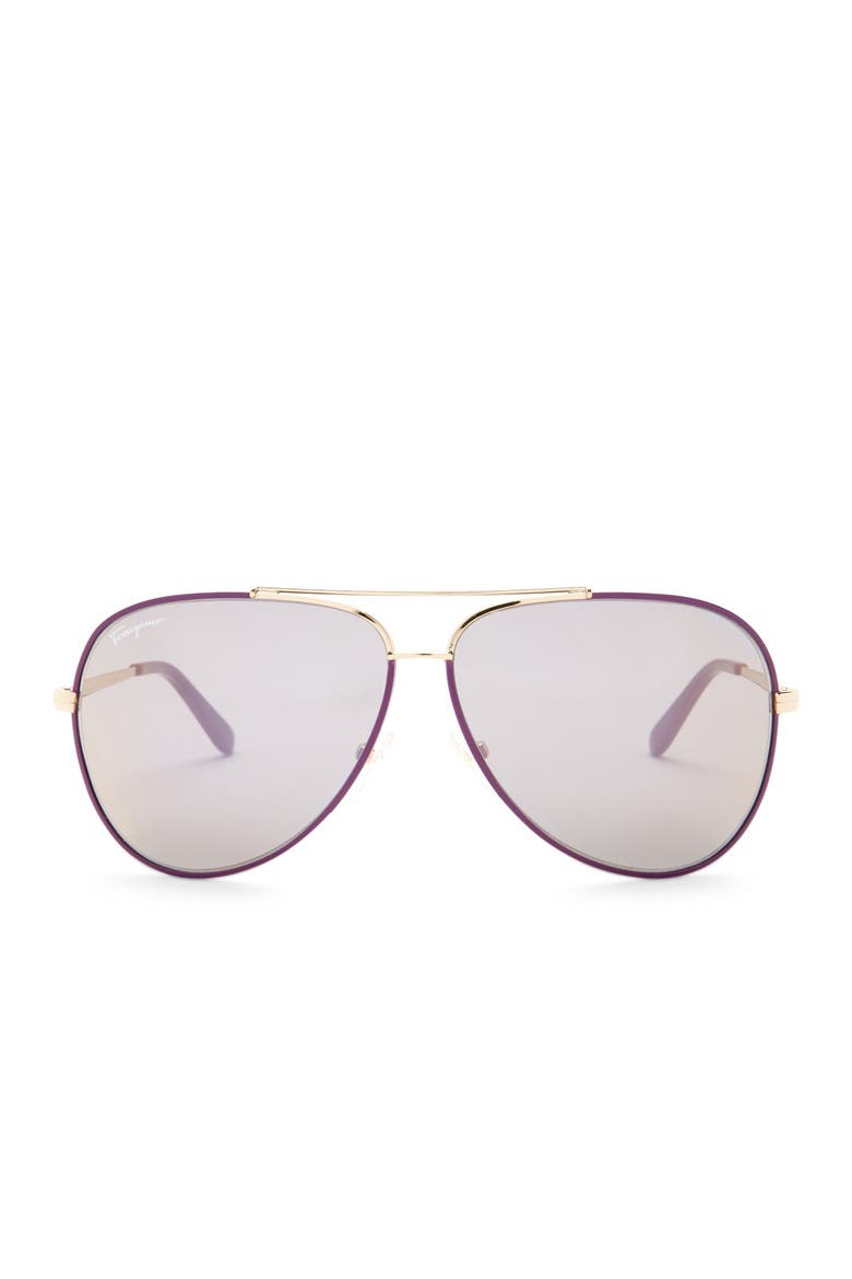 Salvatore Ferragamo 60mm Aviator Sunglasses, Main, color, QUARTZ SAT