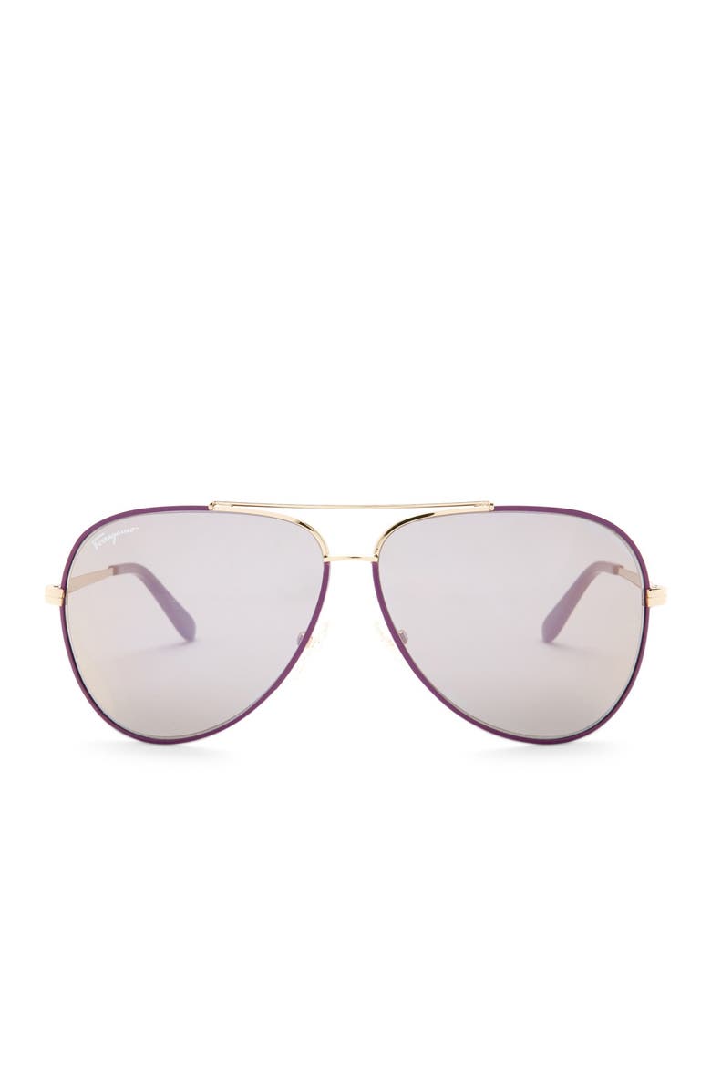 FERRAGAMO Salvatore Ferragamo 60mm Aviator Sunglasses, Main, color, Quartz Sat