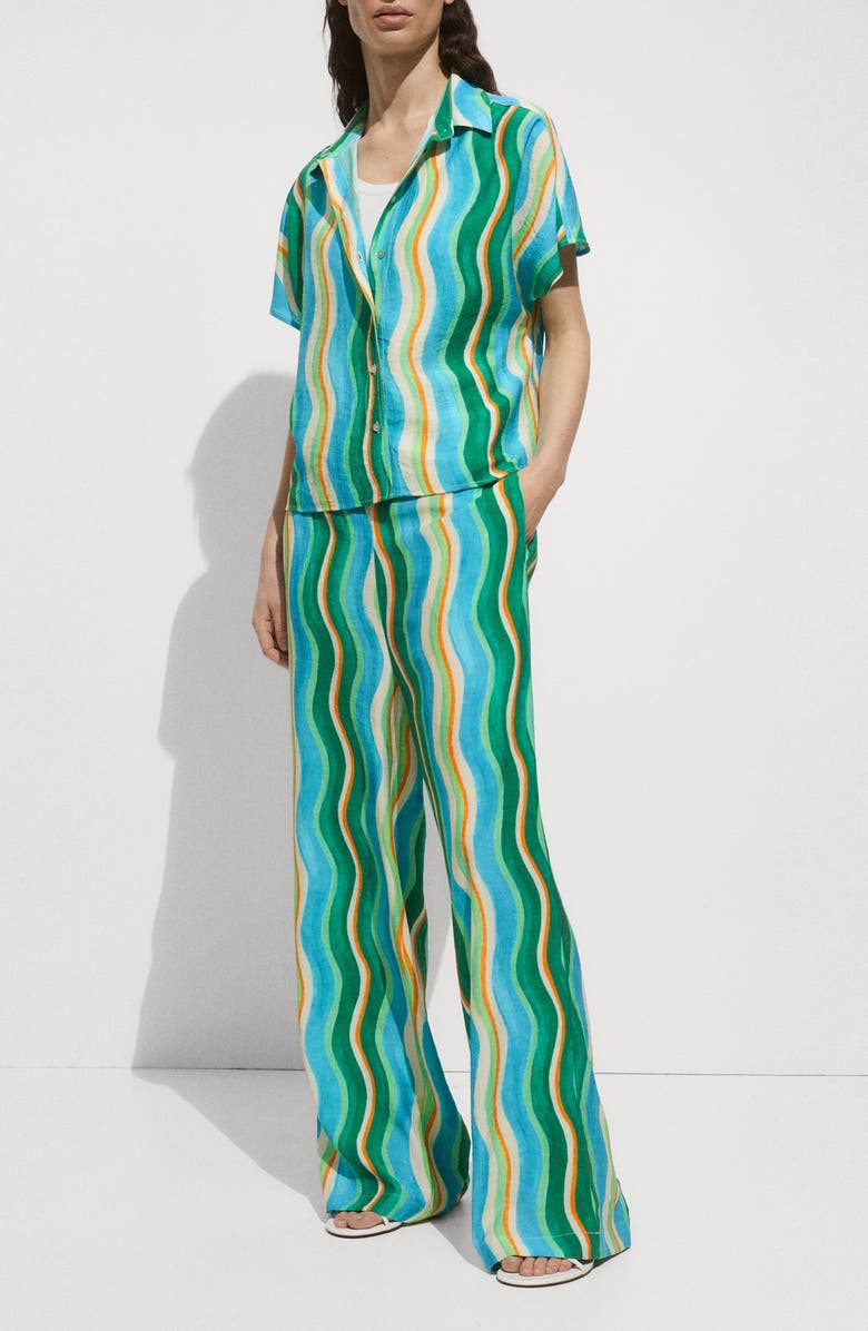 MANGO Wavy Print Short Sleeve Button-Up Shirt, Alternate, color, 