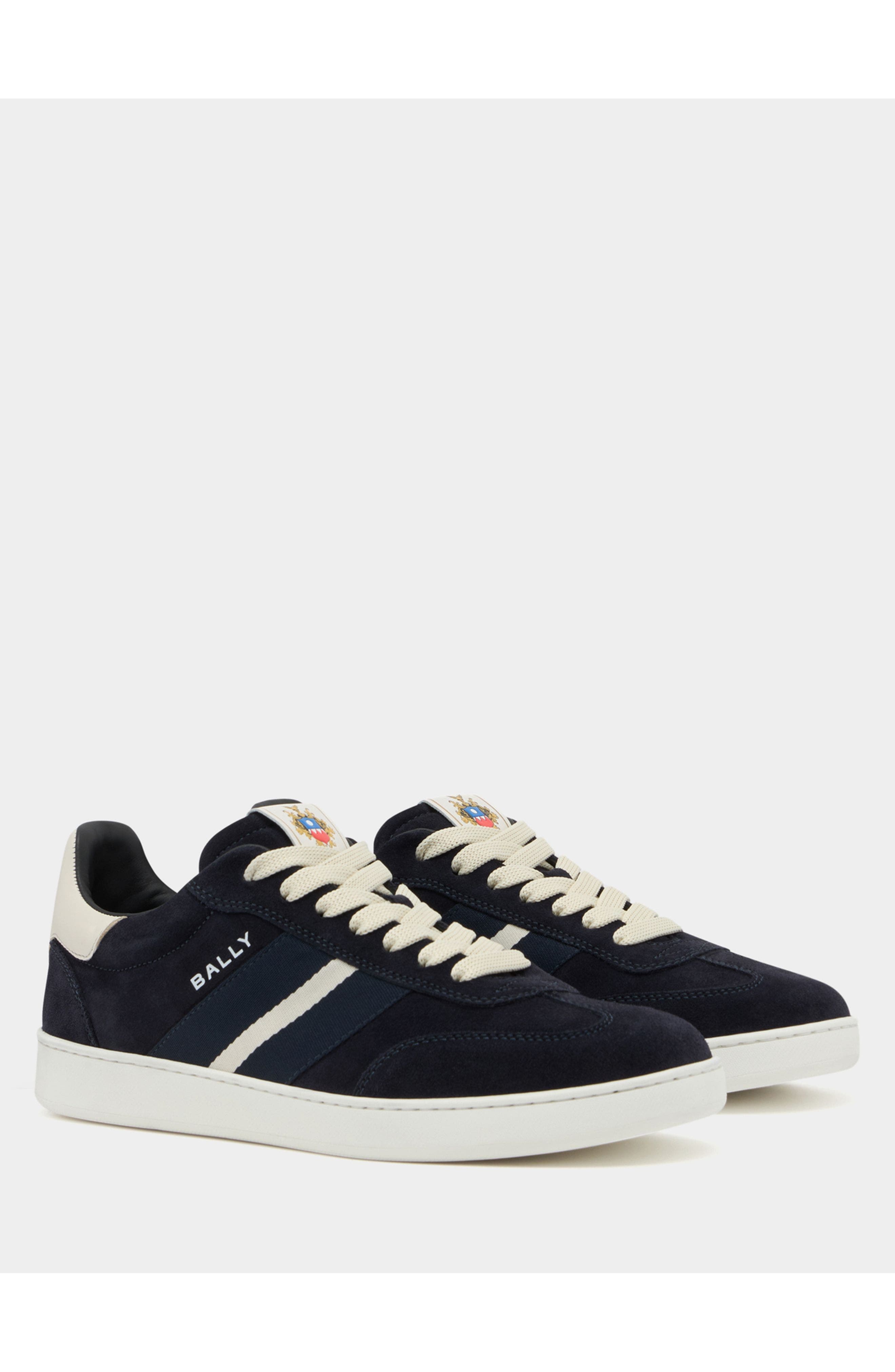 Bally Retro Crest Sneaker in Calf Suede, Alternate, color, Blue