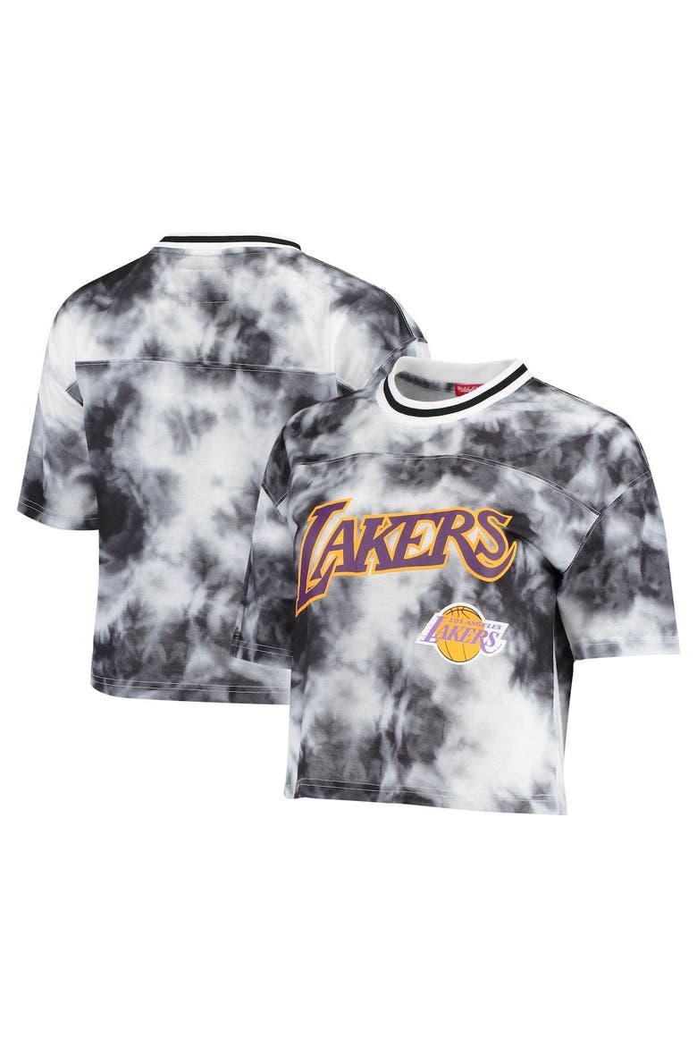 Women's Mitchell & Ness Black/White Los Angeles Lakers Hardwood Classics Tie-Dye Cropped T-Shirt, Main, color, BLACK