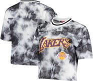 Mitchell & Ness Women's Mitchell & Ness Black/White Los Angeles Lakers Hardwood Classics Tie-Dye Cropped T-Shirt