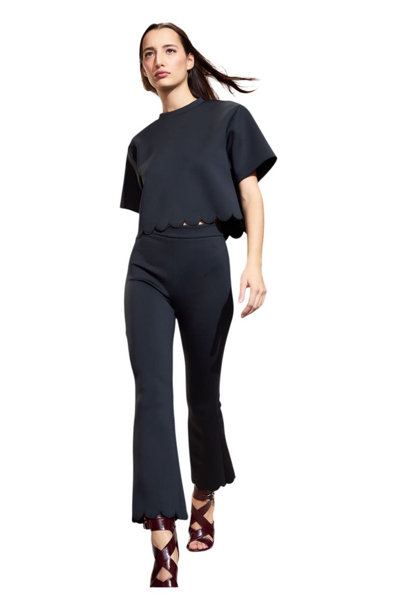 Cynthia Rowley Scallop Bonded Cropped Pants, Main, color, Black
