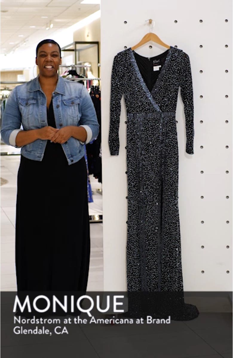Sequin Beaded Long Sleeve Gown, sales video thumbnail