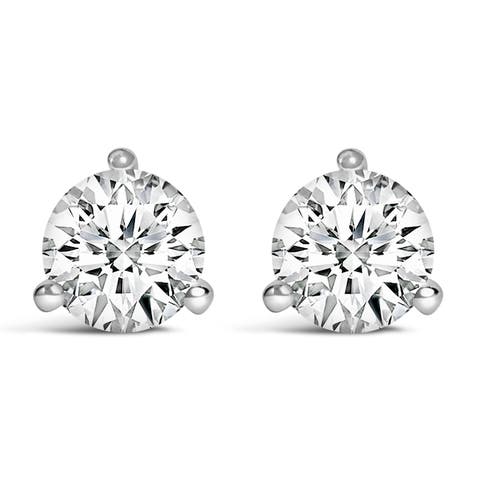 14K White Gold 1 1/2 Cttw 3-Prong Martini Set Lab Grown Diamond Solitaire Stud Earrings