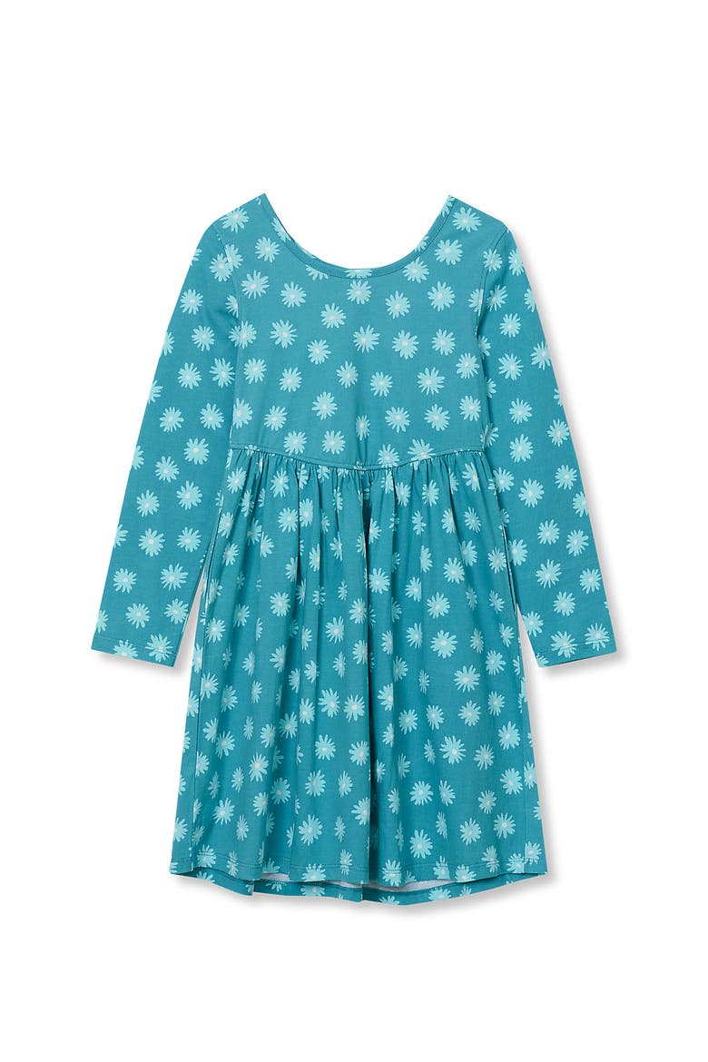 Girls Plus Long Sleeve Gathered Waist Jersey Dress, Main, color, Floral/Baltic Teal