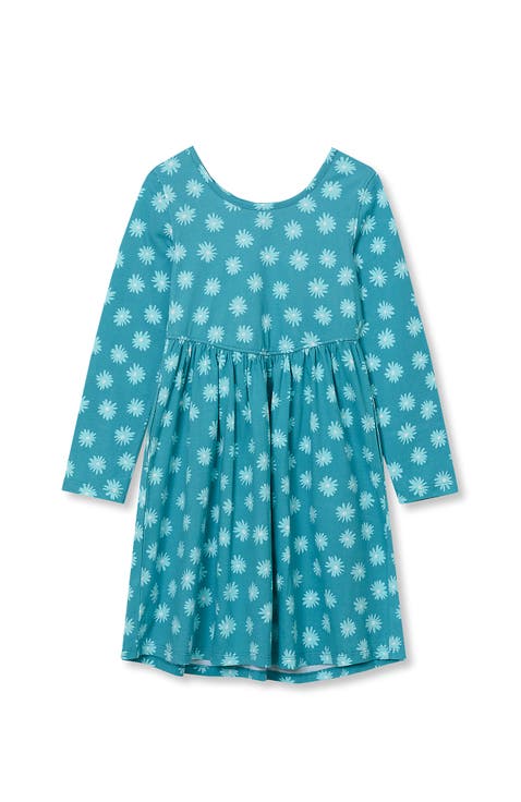 Girls Long Sleeve Gathered Waist Jersey Dress