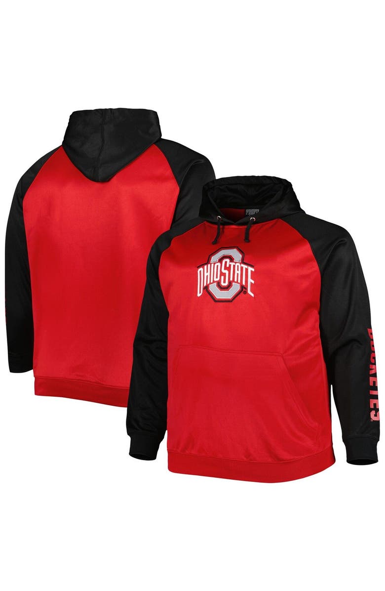 PROFILE Men's Scarlet Ohio State Buckeyes Big & Tall Raglan Fleece Pullover Hoodie, Main, color, 