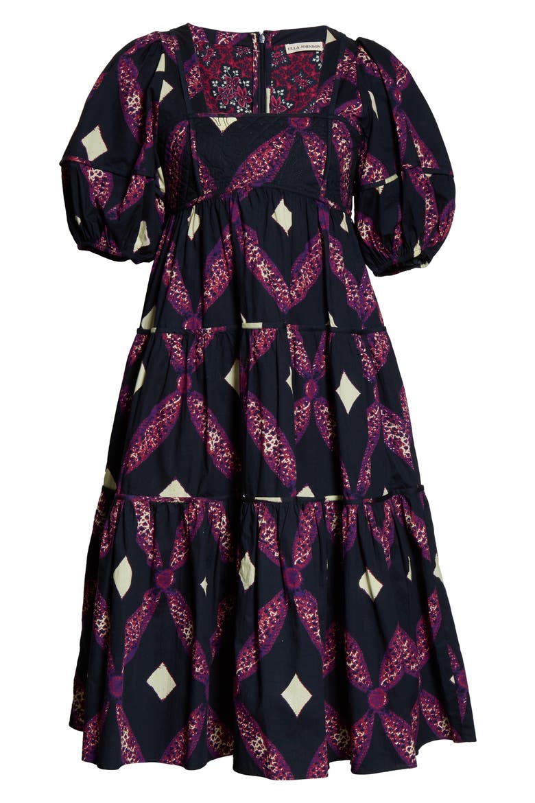 Nora Puff Sleeve Midi Dress, Alternate, color, PLUM