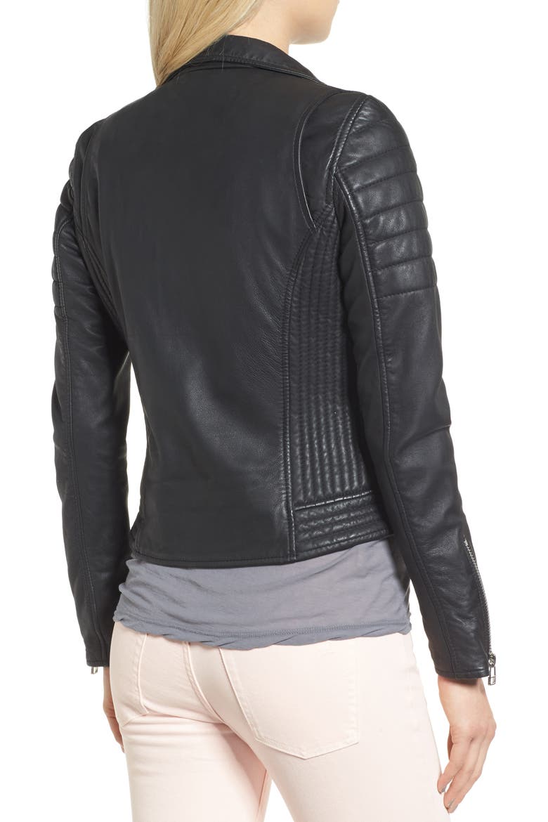 Dual Zip Leather Biker Jacket, Alternate, color, BLACK