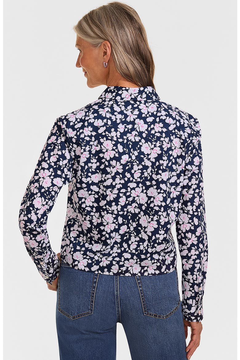 No Iron Boxy Cropped Shirt, Alternate, color, Deep Sea Navy Blossoms