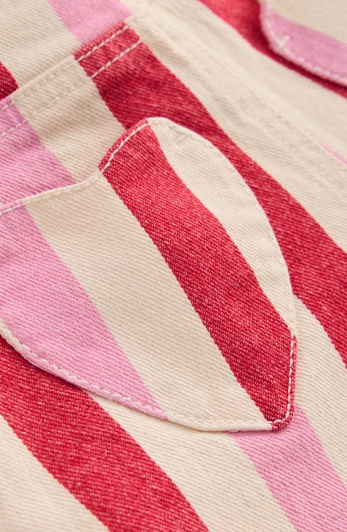 Mini Boden Kids' Stripe Denim Shorts In Pink And Red Stripe