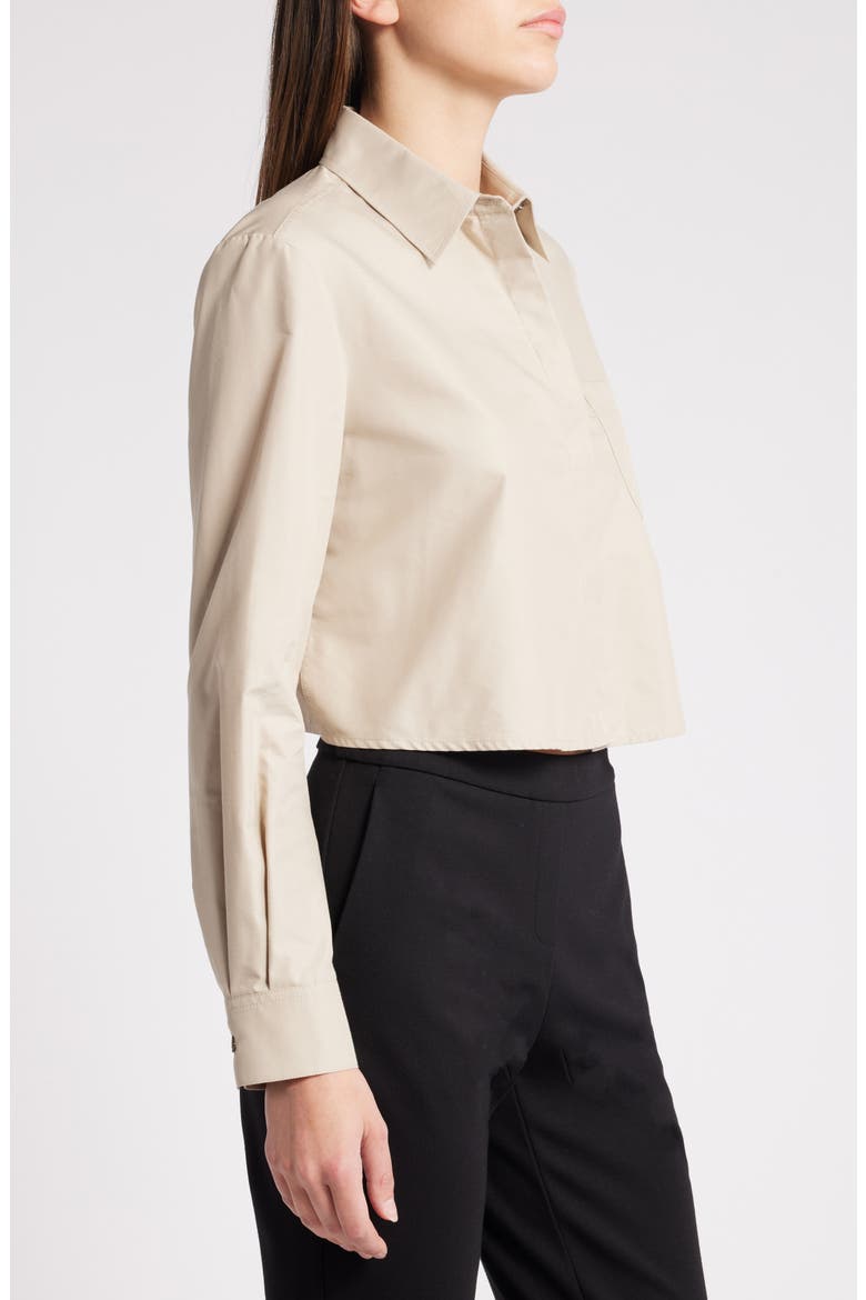 Crop Poplin Button-Up Shirt, Alternate, color, SOLID MEDIUM BEIGE