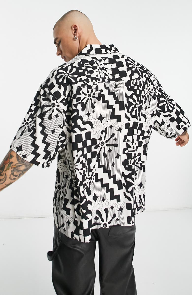 ASOS DESIGN Boxy Floral Short Sleeve Bowling Shirt, Alternate, color, 