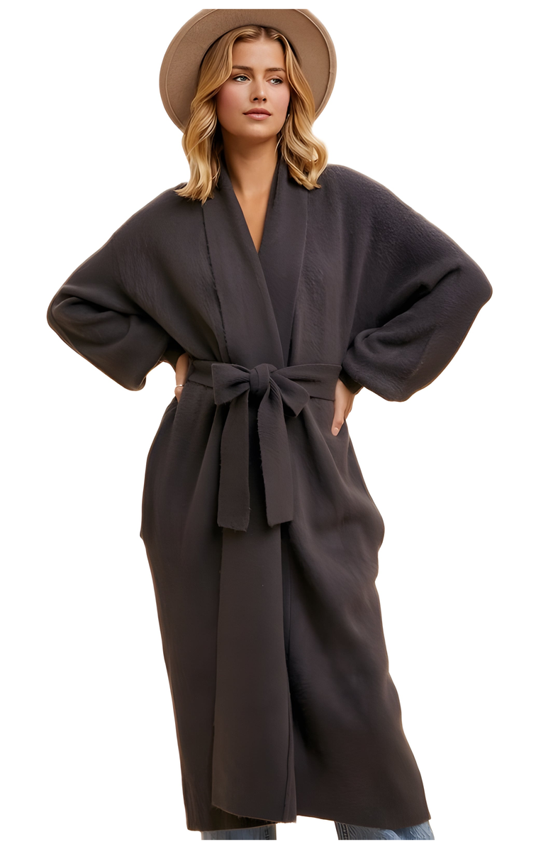 Knit and Lounge Longline Coat with Wide Sleeves and Tie-Waist Closure, Alternate, color,