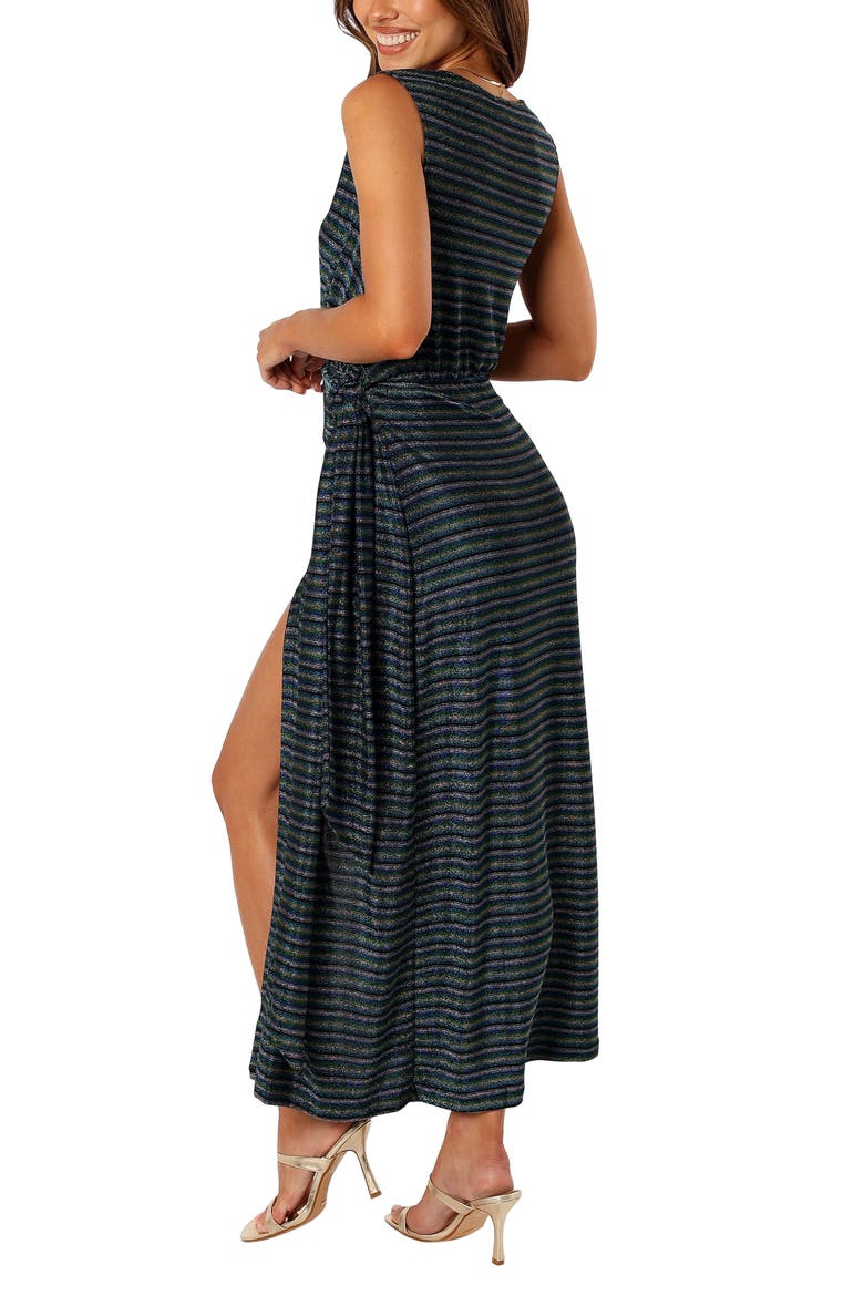 Tahlia Metallic Stripe Wrap Midi Dress, Alternate, color, BLUE GOLD STRIPE