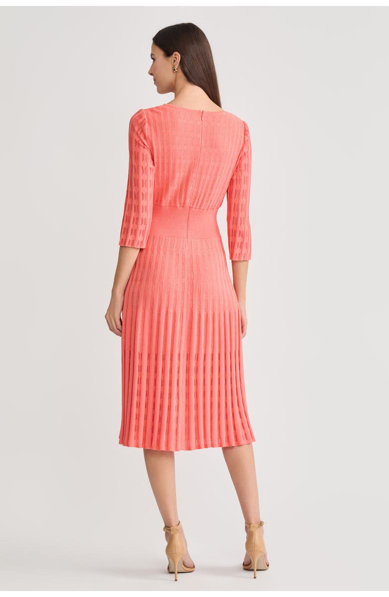 Ming Wang Linear Pointelle Tonal Knit Fit-N-Flare Midi Dress, Alternate, color, Sunkist Coral