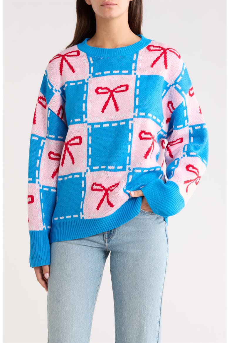 Belora Check Bow Oversize Sweater, Main, color, BLUE-MULTI