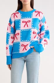 SUGARLIPS Belora Check Bow Oversize Sweater