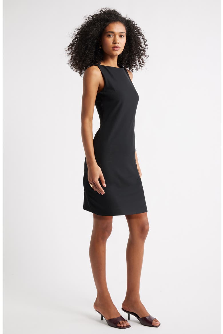 Bateau Neck Sleeveless Minidress, Alternate, color, BLACK
