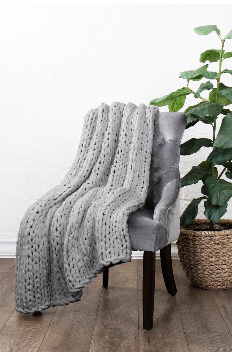 HOMESPUN HOME SPUN Chunky Knit Throw Blanket, Alternate, color, Gray