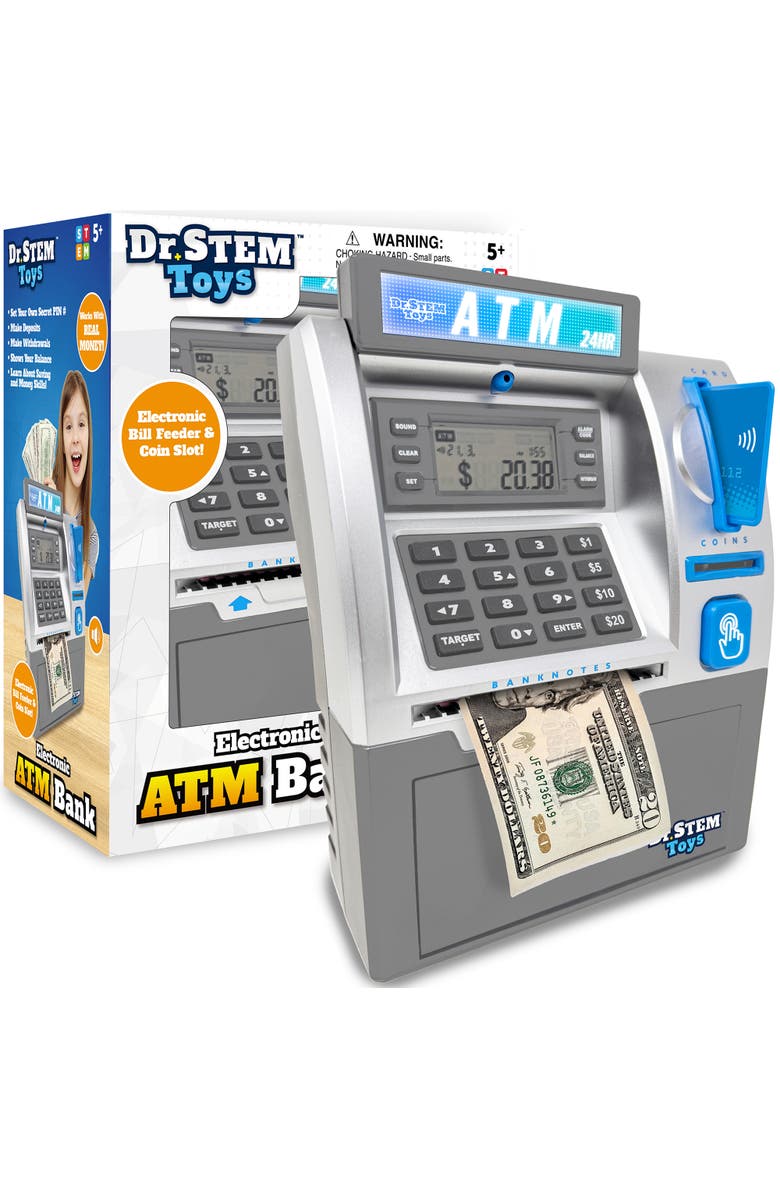 Dr. STEM Toys Electronic Atm Bank Real Money Savings Piggy Bank Toy, Main, color, Multicolored