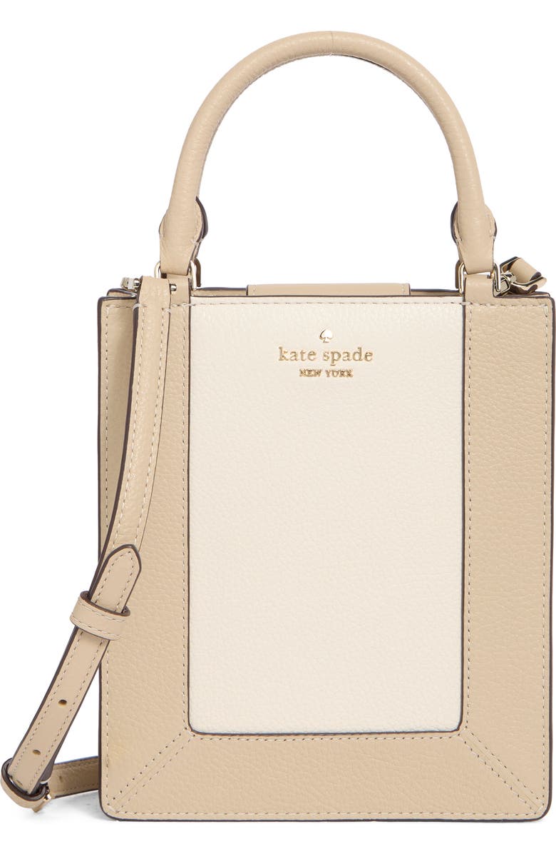 Kate Spade New York lena colorblocked pebbled leather mini tote bag, Main, color, Light Sand Multi