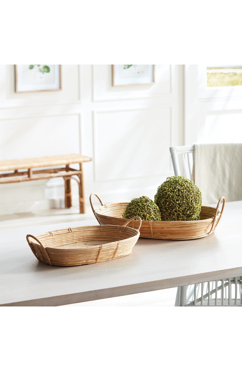 Napa Home & Garden Cane Rattan Trays With Handles Set of 2, Alternate, color, Brown
