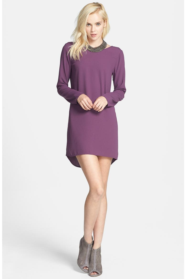 Scoop Back High/Low Shift Dress, Main, color, PURPLE BRAMBLE