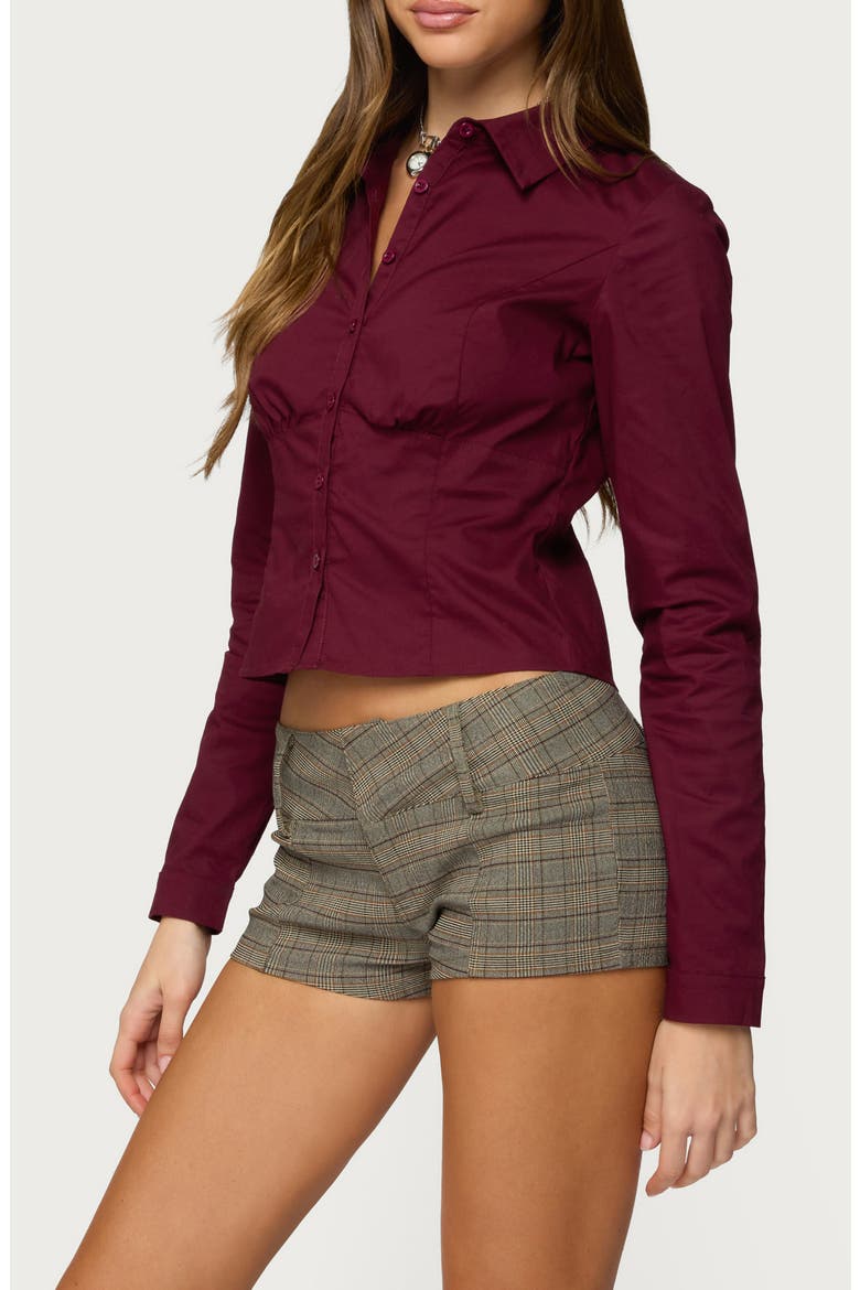 Laurna Fitted Button-Up Shirt, Alternate, color, BURGUNDY