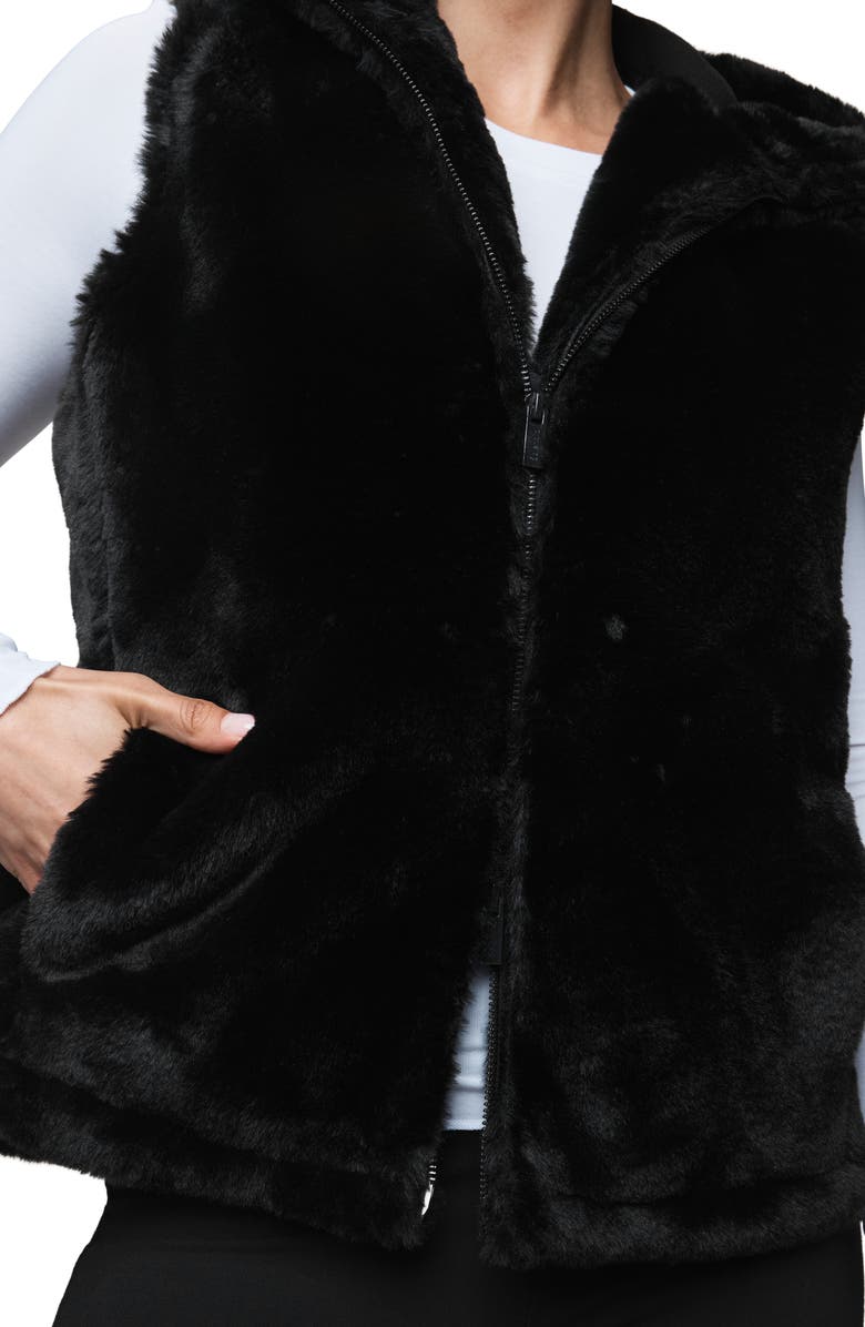 Splendid Lucia Hooded Faux Fur Vest, Alternate, color, Black