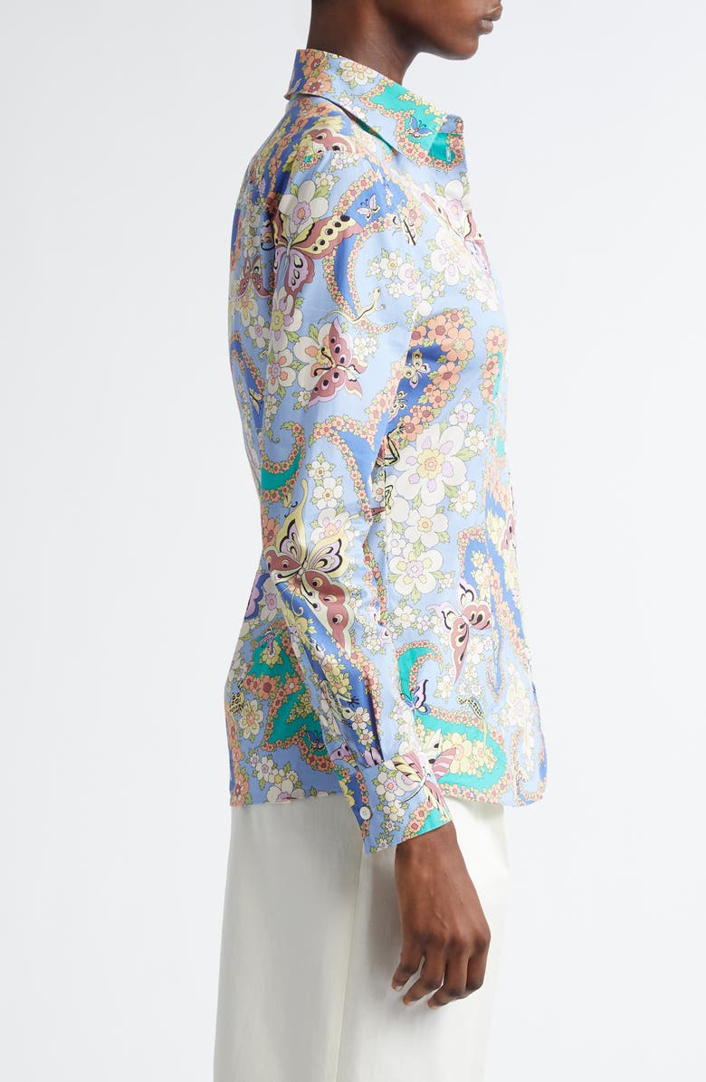 Etro Floral Paisley Stretch Poplin Button-Up Shirt, Alternate, color,