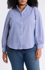 SUGARLIPS Sandy Ruffle Stripe Button-Up Shirt