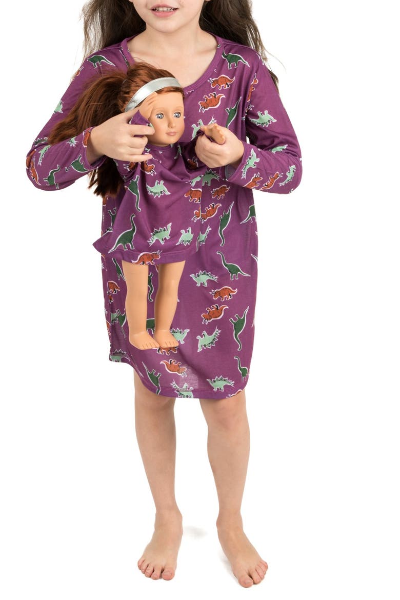 Girls Long Sleeve Nightgown with Matching Doll Nightgown, Printed Design, Main, color, MULTI