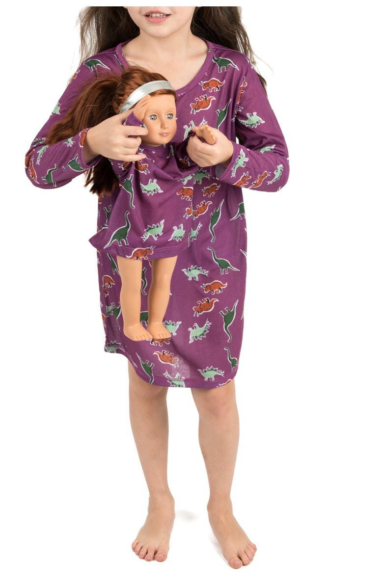 Leveret Kids' Dinosaur Nightgown & Matching Doll Nightgown Set, Main, color,