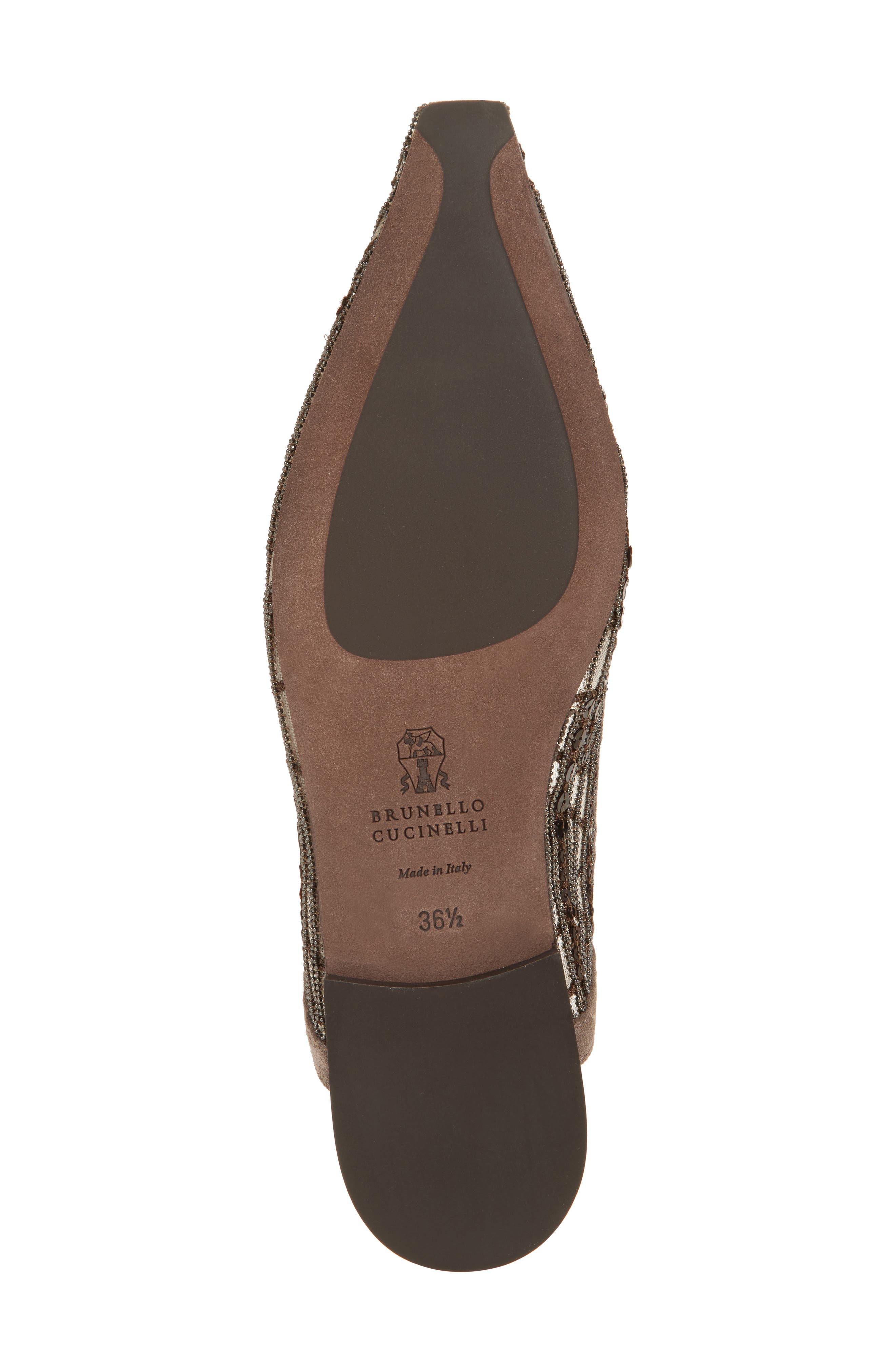 Brunello Cucinelli Monili Slingback Pointed Toe Flat, Alternate, color, Chocolate