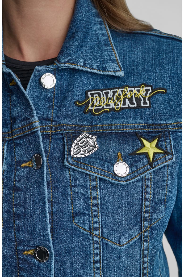 1989 Pins & Patches Denim Trucker Jacket, Alternate, color, TRIBECA WASH