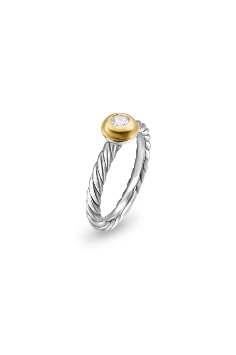 Petite Cable Ring in Sterling Silver with 14K Yellow Gold and Center Diamond, Alternate, color, STERLING SILVER/ GOLD