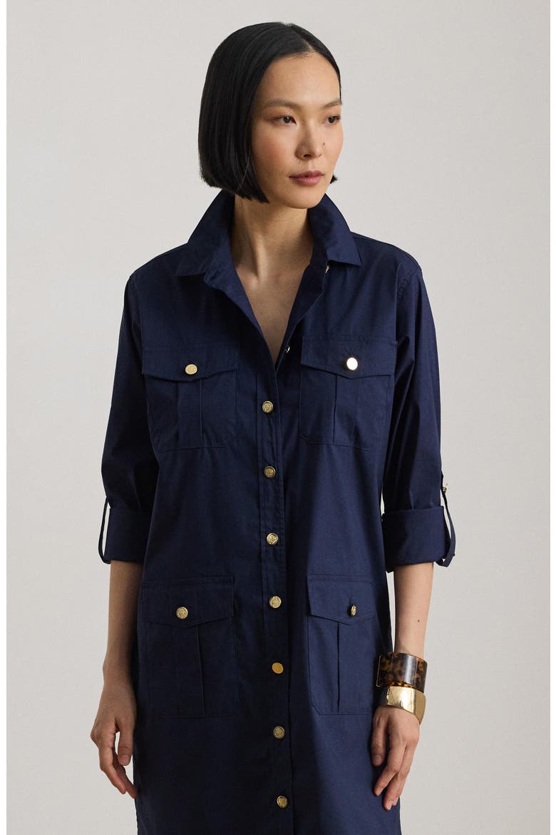 Cotton Blend Roll Tab Sleeve Shirtdress, Alternate, color, REFINED NAVY BLUE