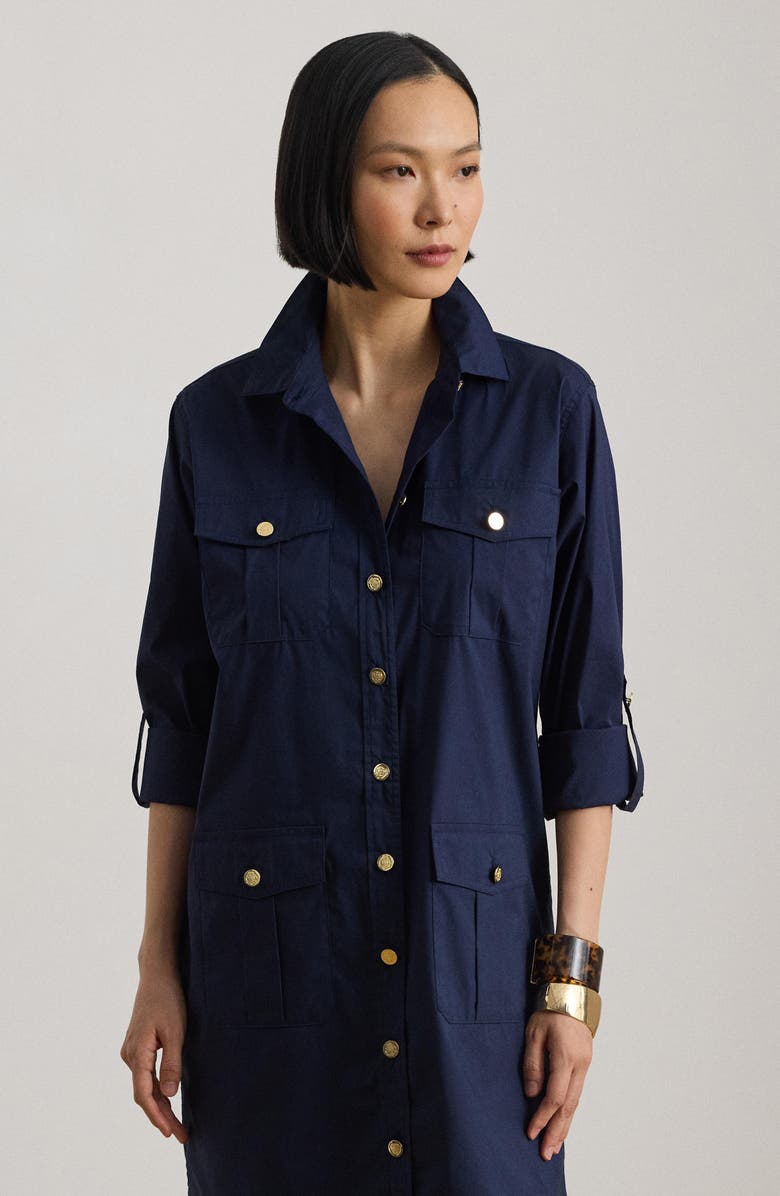 Lauren Ralph Lauren Cotton Blend Roll Tab Sleeve Shirtdress, Alternate, color, Refined Navy Blue