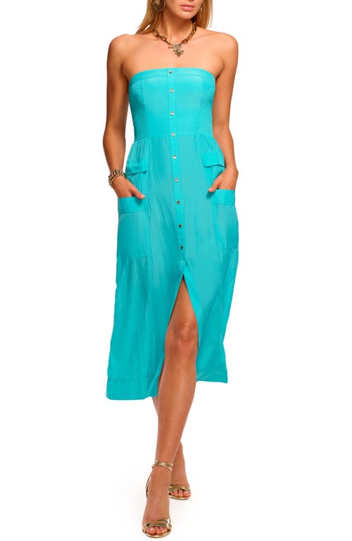 Ramy Brook Blair Strapless Smocked Midi Dress In Blue