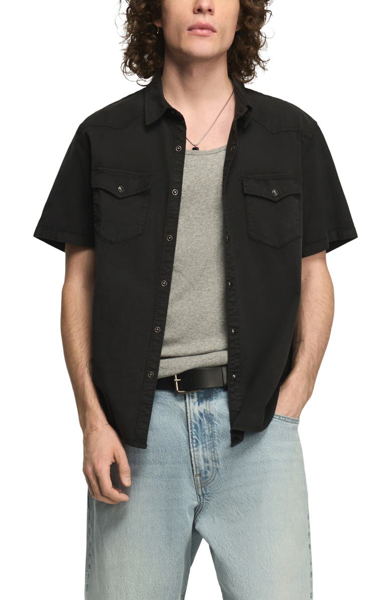 Lucky Brand Short Sleeve Stretch Twill Snap-Up Western Shirt, Main, color, Phantom