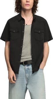 Lucky Brand Short Sleeve Stretch Twill Snap-Up Western Shirt