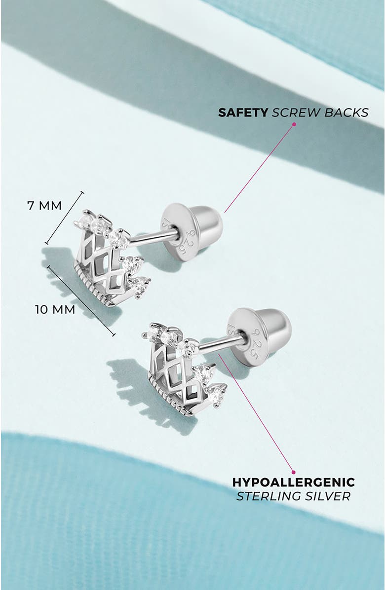 In Season Jewelry 5 Point Cubic Zirconia Crown Earrings, Alternate, color, Silver