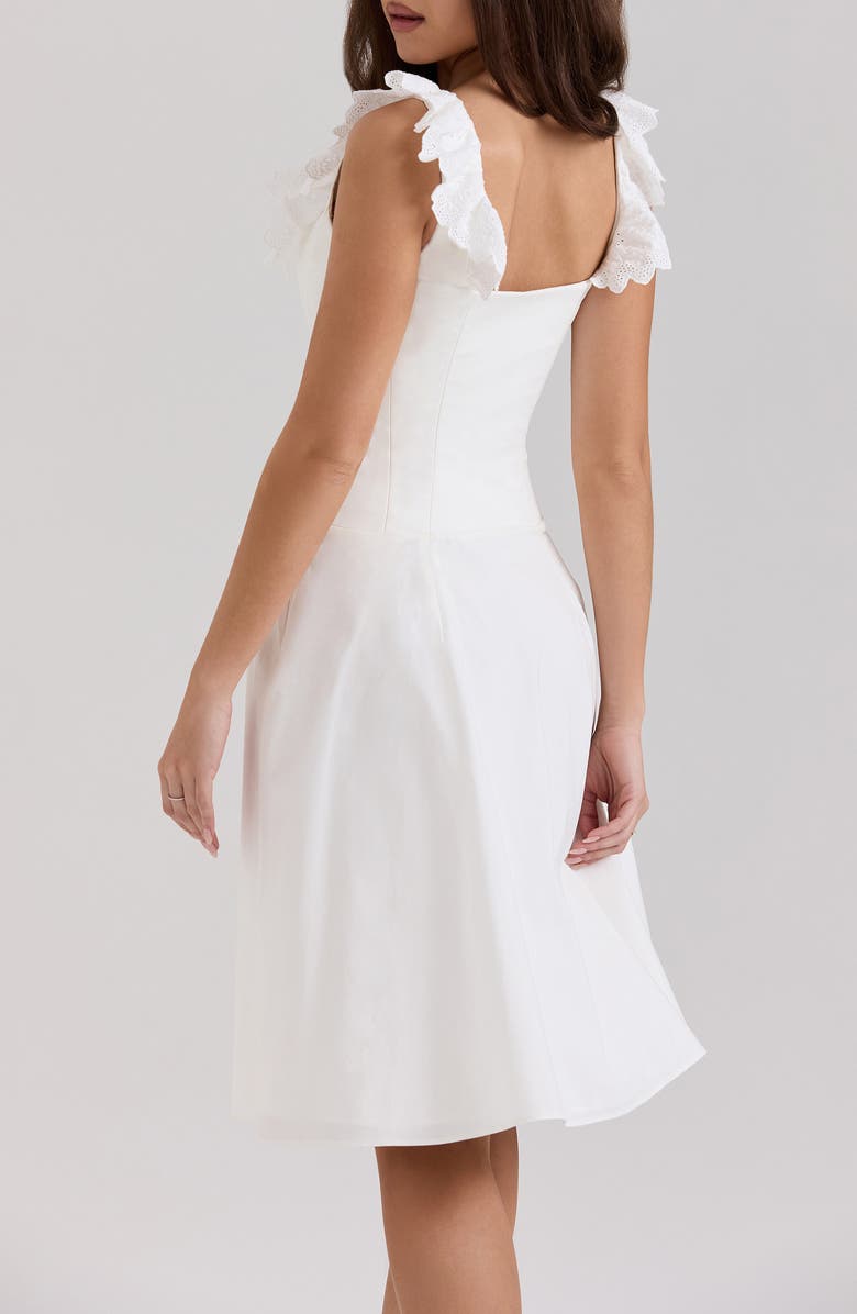 HOUSE OF CB Mathilde Lace Trim Corset Midi Dress, Alternate, color, Cloud Dancer