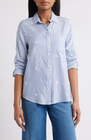 beachlunchlounge Kaylee Heart Stripe Long Sleeve Button-Up Shirt