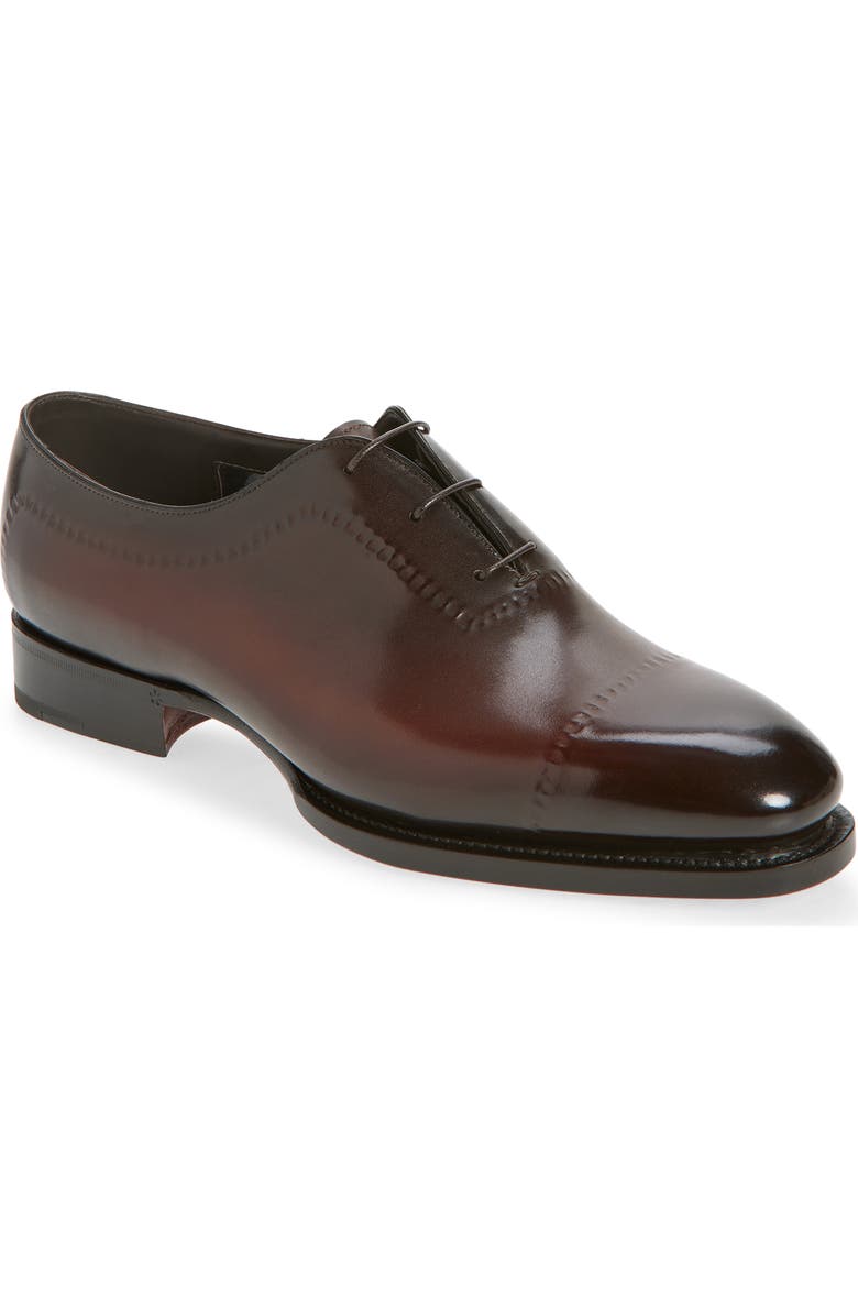 Santoni Zephyr Faux Cap Toe Wholecut Shoe, Main, color, Dark Brown-T60